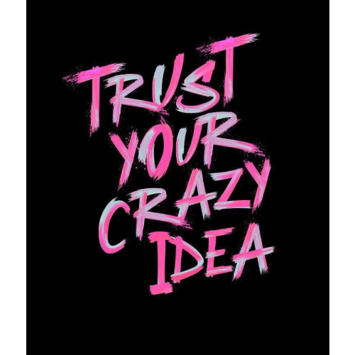 Motivational quote 'Trust Your Crazy Idea' in pink on a black background